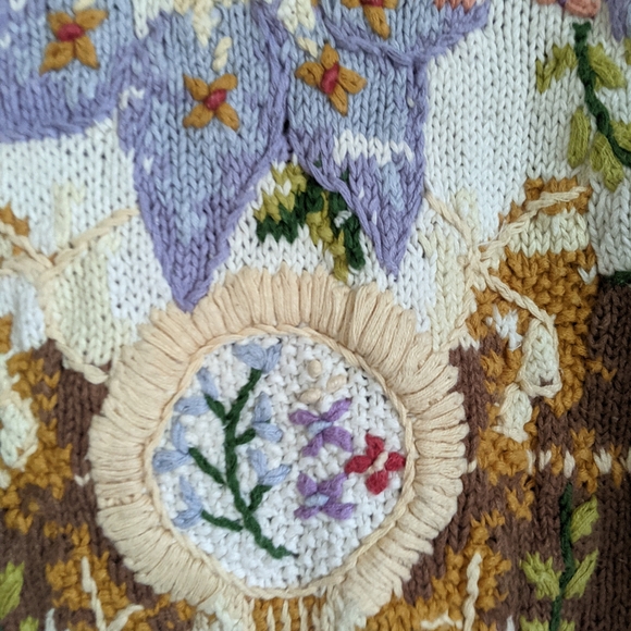 Vintage 90s Cottagecore Embroidered Sweater – Jennifer Reed – 1X – Shabby Chic - Picture 8 of 9